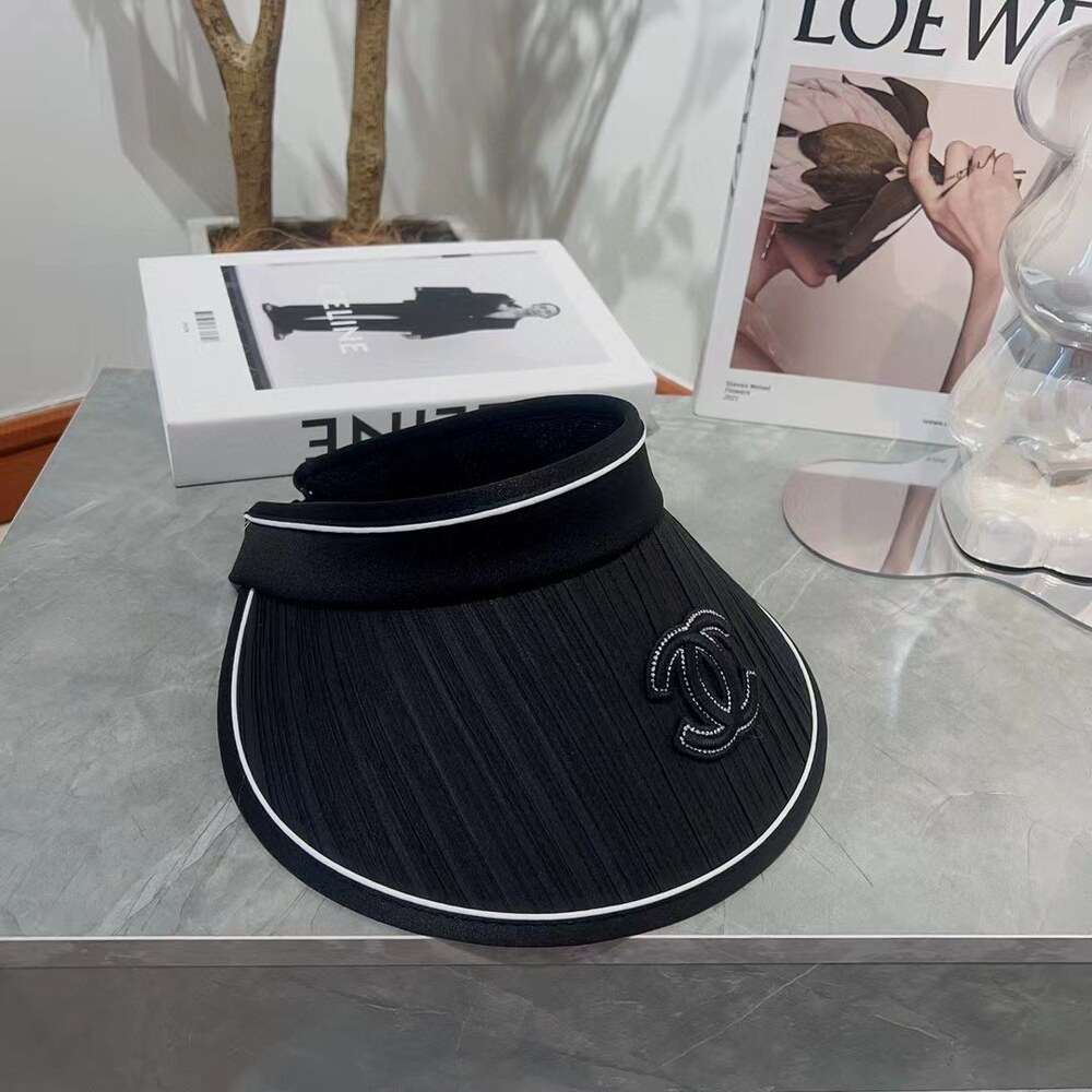 Chanel Crystal CC Pleated Sun Visor in Black - Picture 2 of 7